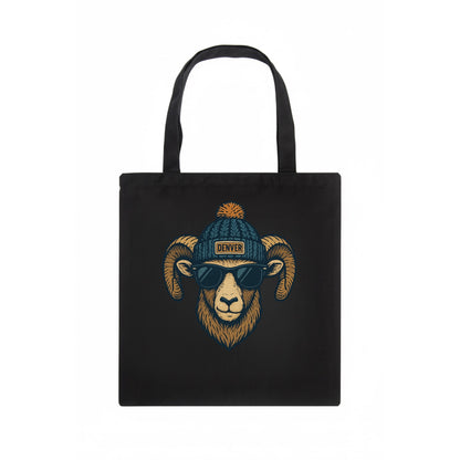 Colorado Rocky Mountain Bighorn Sheep wearing Denver beanie with pom pom and wayfarer - Tote Bag - dark