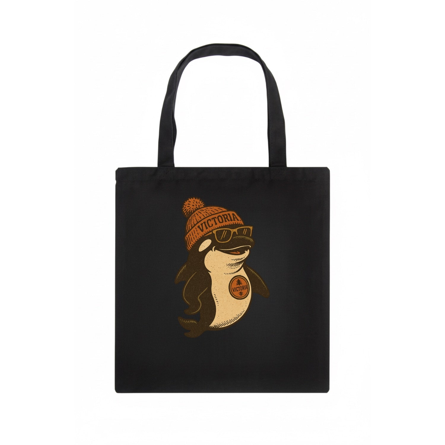 Victoria Orca wearing Victoria beanie with pom pom and wayfarer sunglasses - Tote Bag - dark