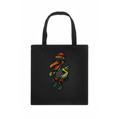Miami Pelican wearing Heat beanie with sunset patch and wayfarer sunglasses - Tote Bag - dark