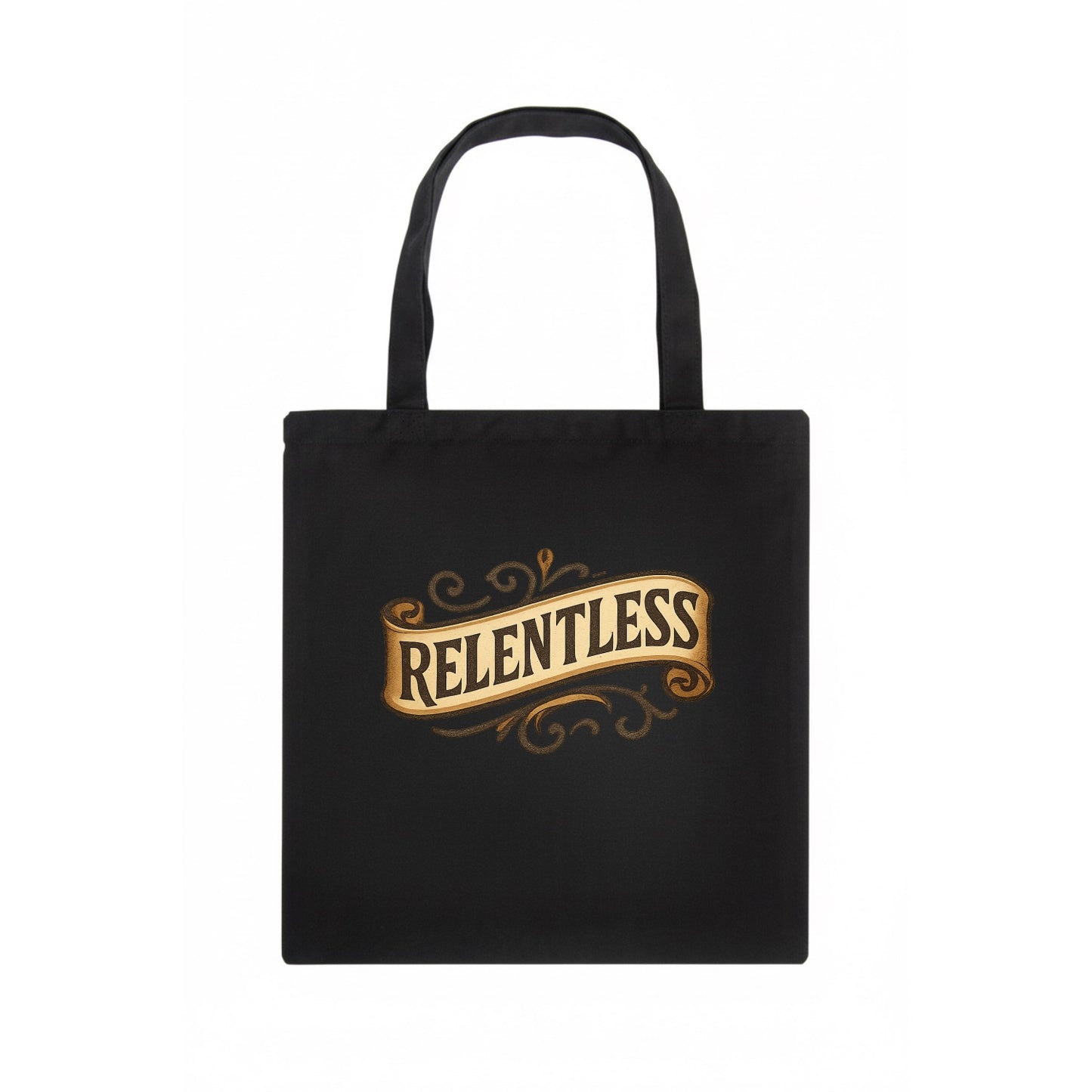 Bold typography design - "RELENTLESS" - never giving up, persistent pursuit - Tote Bag - dark