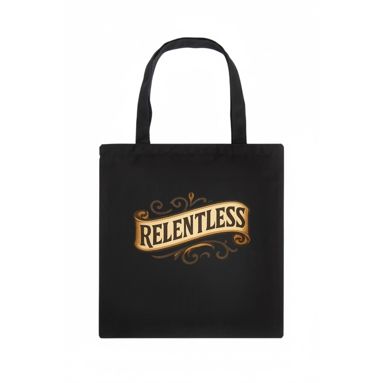 Bold typography design - "RELENTLESS" - never giving up, persistent pursuit - Tote Bag - dark