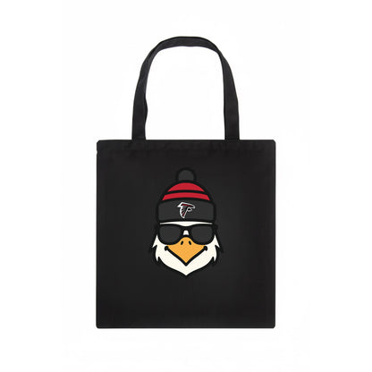 Atlanta Falcon wearing Falcons red and black beanie with pom pom and wayfarer sunglasses - Tote Bag - dark