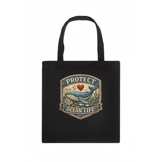 PROTECT OCEAN LIFE - whale with heart in blue , marine conservation - Tote Bag - dark