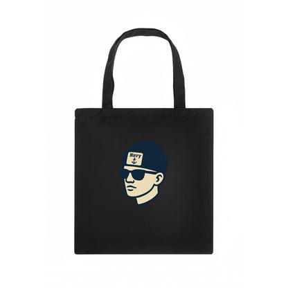Annapolis Midshipman wearing Navy beanie with anchor patch - Tote Bag - dark