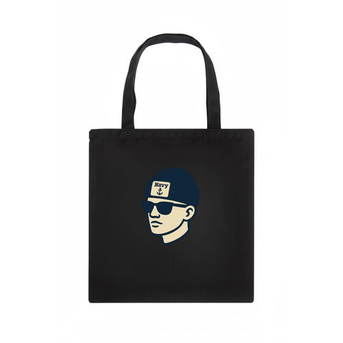 Annapolis Midshipman wearing Navy beanie with anchor patch - Tote Bag