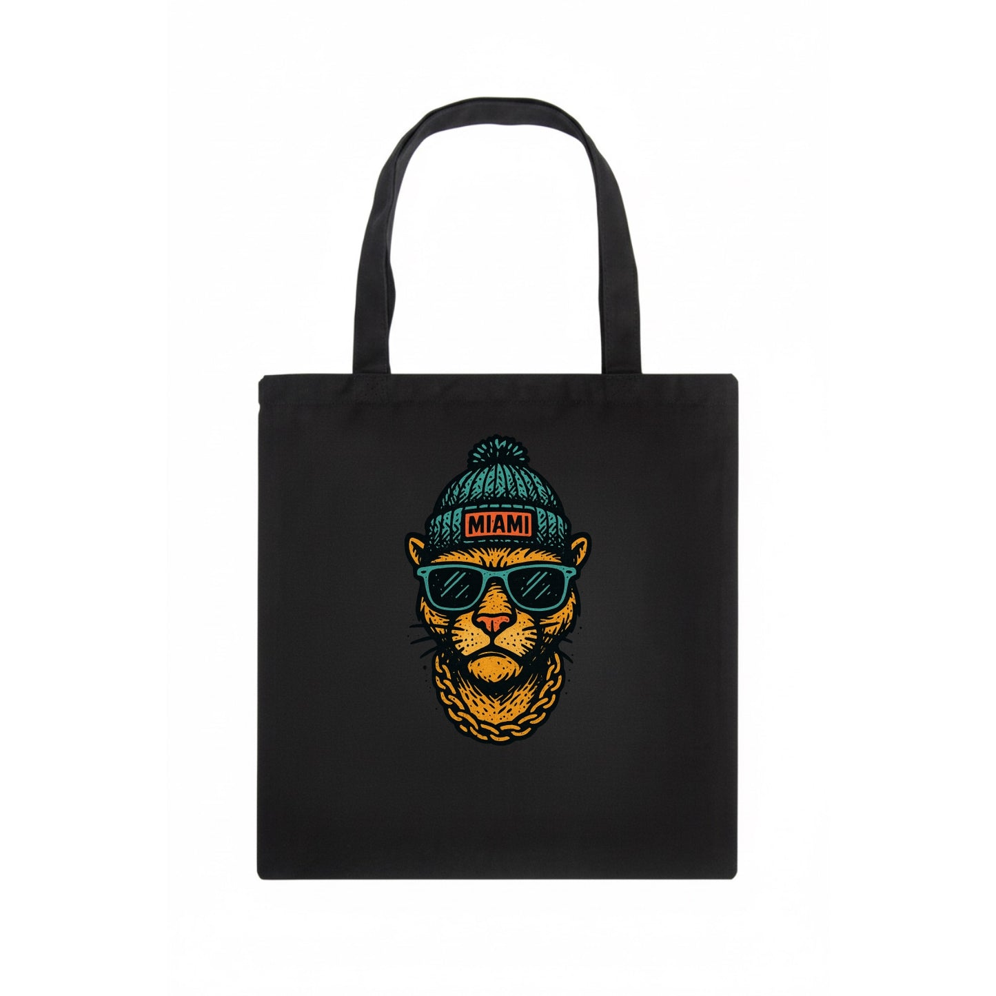 Florida Panther wearing Miami beanie with pom pom and wayfarer sunglasses - Tote Bag - dark