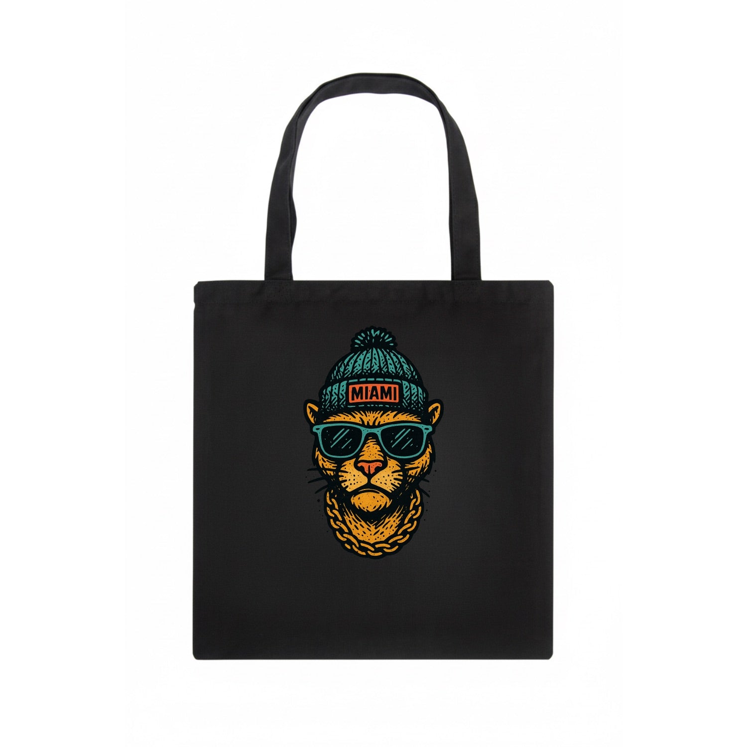 Florida Panther wearing Miami beanie with pom pom and wayfarer sunglasses - Tote Bag - dark