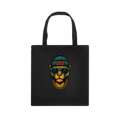 Florida Panther wearing Miami beanie with pom pom and wayfarer sunglasses - Tote Bag - dark
