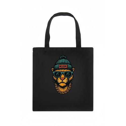 Florida Panther wearing Miami beanie with pom pom and wayfarer sunglasses - Tote Bag