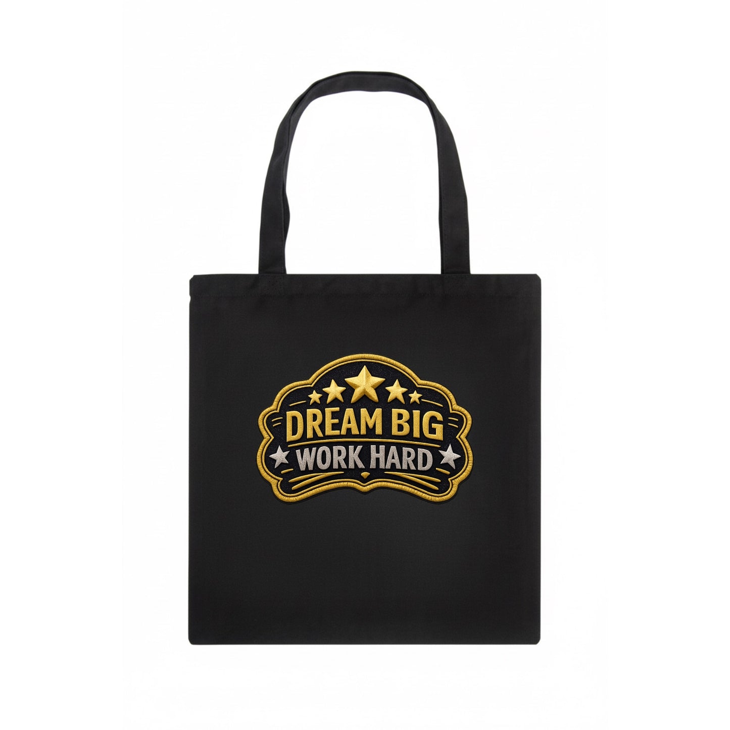 DREAM BIG WORK HARD - stars with text in gold , aspiration - Tote Bag - dark