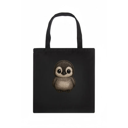 Baby Penguin Chick - gray fluffy, white face, round body, front-facing, tuxedo baby - Tote Bag - dark
