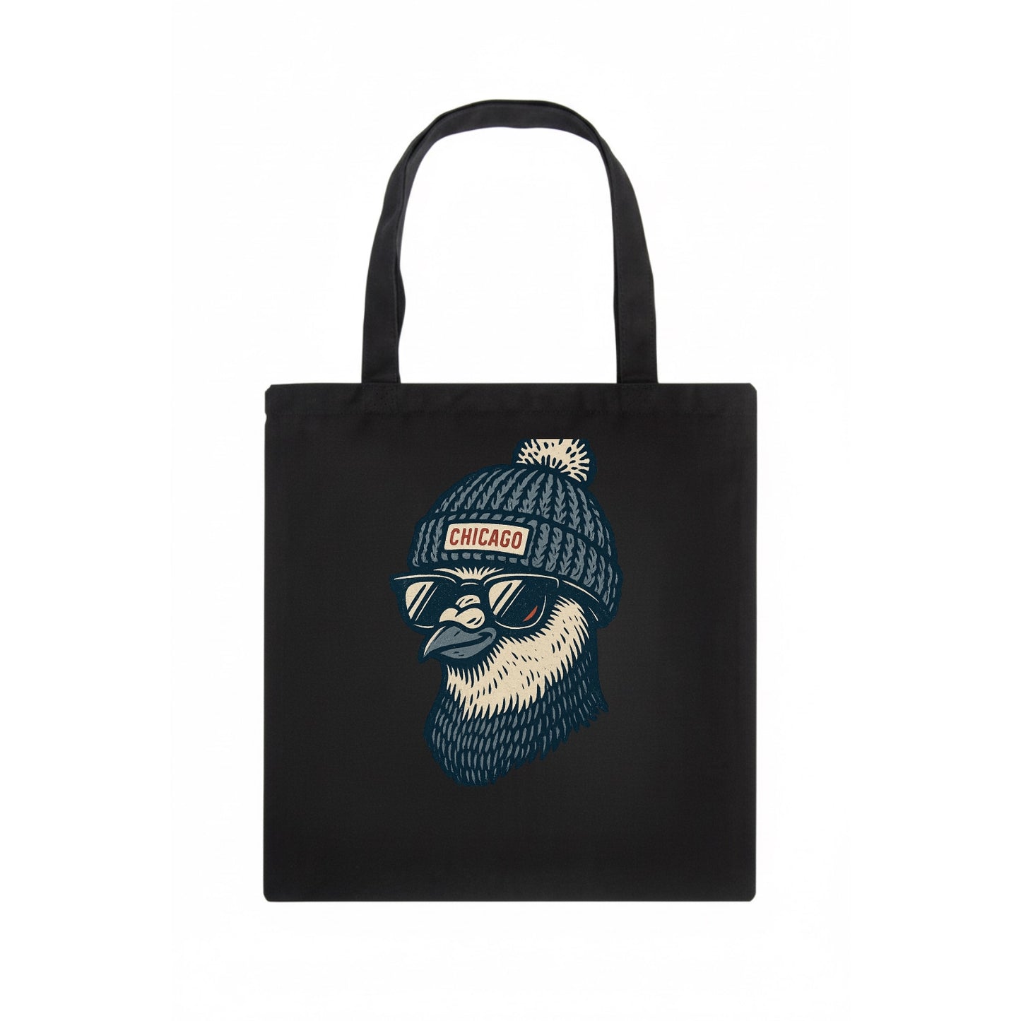 Chicago Pigeon wearing Chicago beanie with pom pom and wayfarer sunglasses - Tote Bag - dark