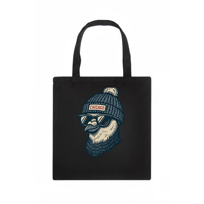 Chicago Pigeon wearing Chicago beanie with pom pom and wayfarer sunglasses - Tote Bag - dark