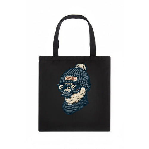 Chicago Pigeon wearing Chicago beanie with pom pom and wayfarer sunglasses - Tote Bag