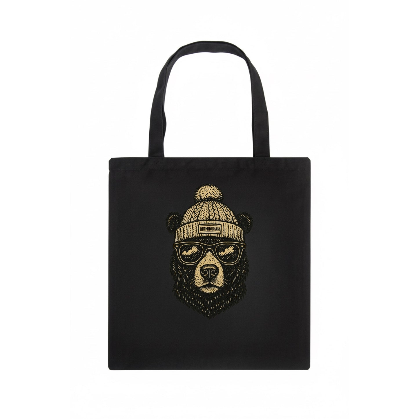Alabama Black Bear wearing Birmingham beanie with pom pom and wayfarer sunglasses - Tote Bag - dark