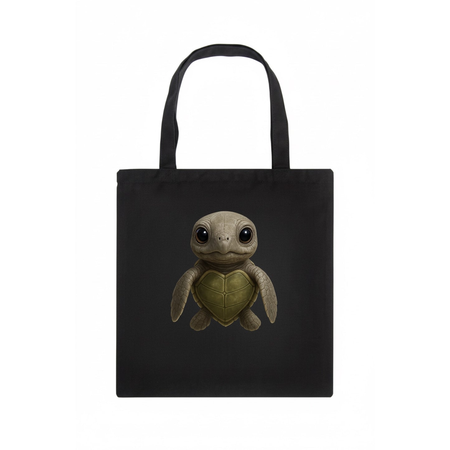 Baby Olive Ridley Turtle - olive green shell, heart-shaped carapace, bright eyes, - Tote Bag - dark