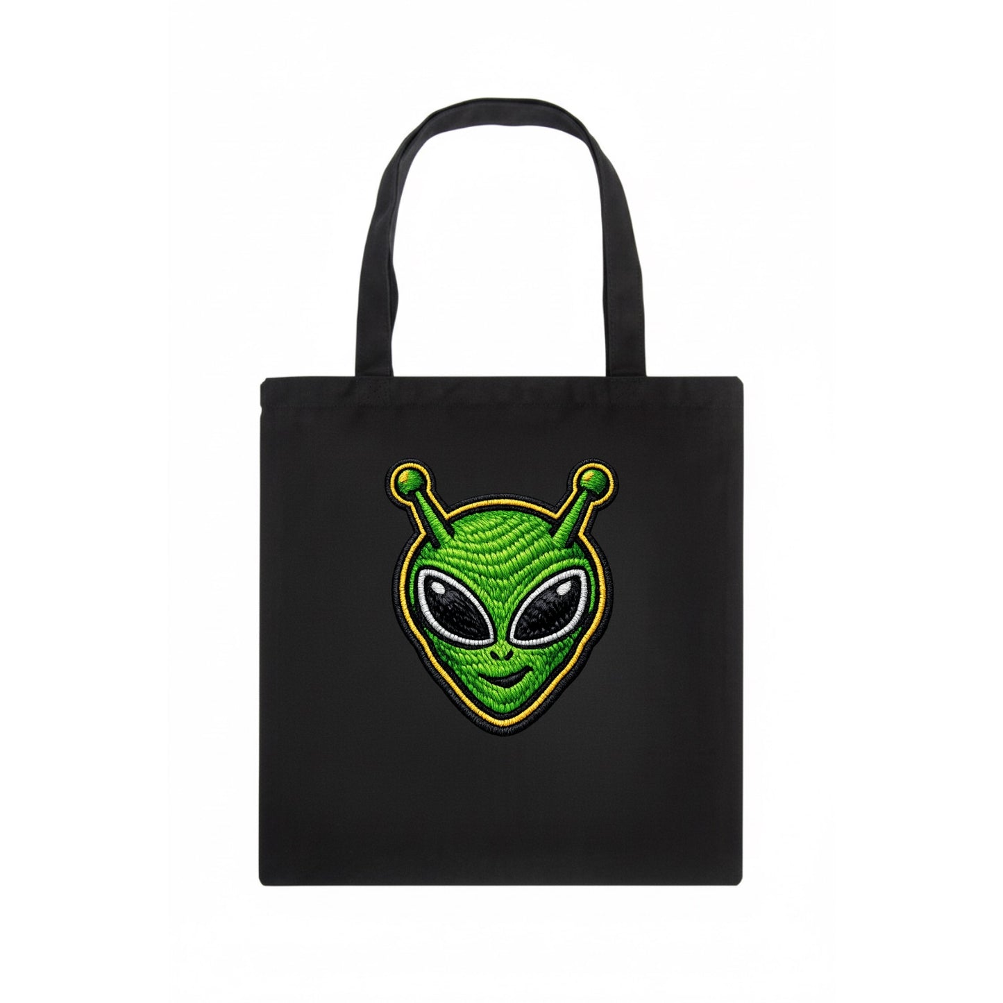ALIEN MARTIAN - green alien with antenna in green , little green man - Tote Bag - dark