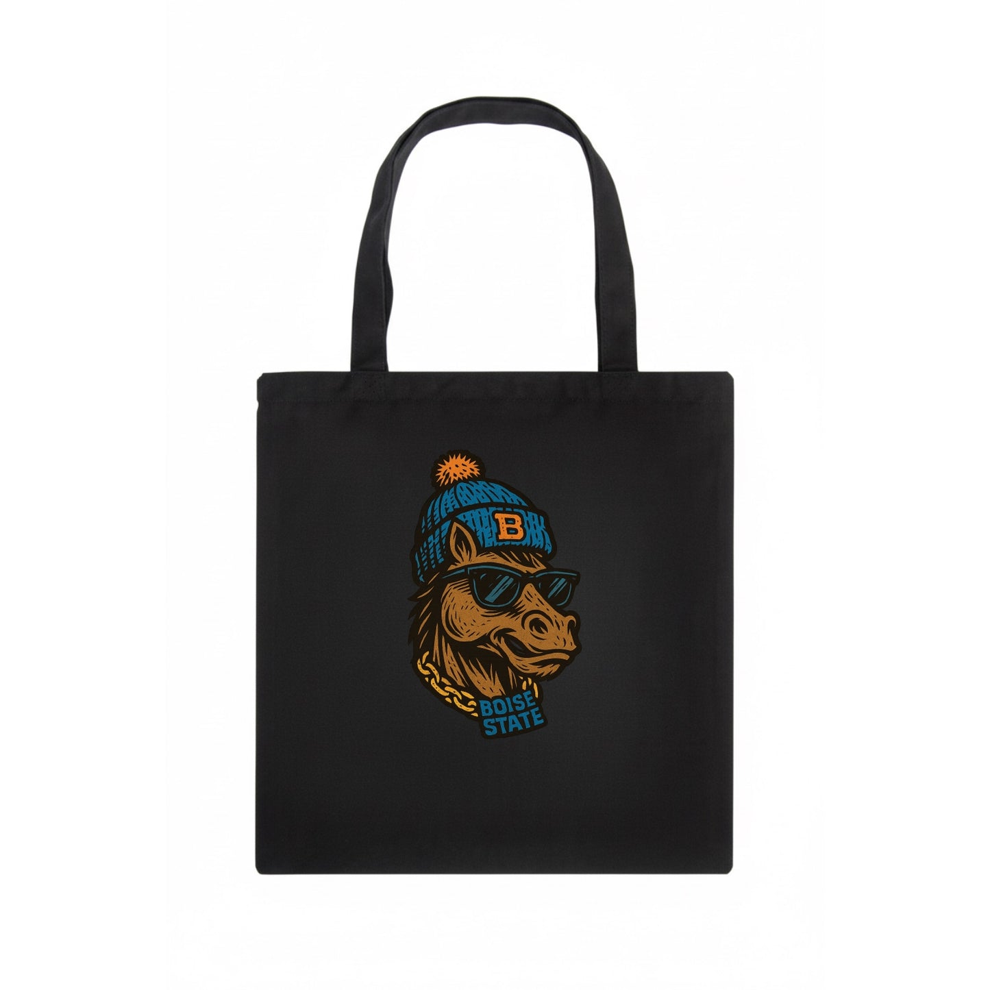 Boise Bronco wearing Boise State beanie with B patch - Tote Bag - dark