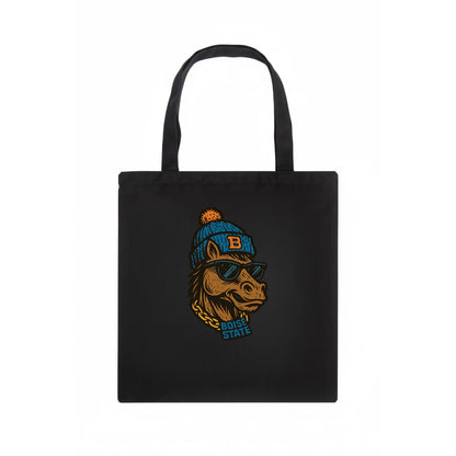 Boise Bronco wearing Boise State beanie with B patch - Tote Bag - dark