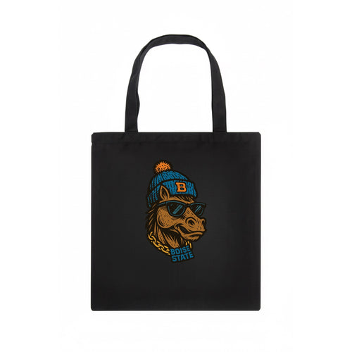 Boise Bronco wearing Boise State beanie with B patch - Tote Bag