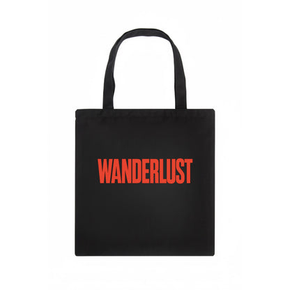 Bold typography design - "WANDERLUST" - desire to travel, explore the world - Tote Bag - dark