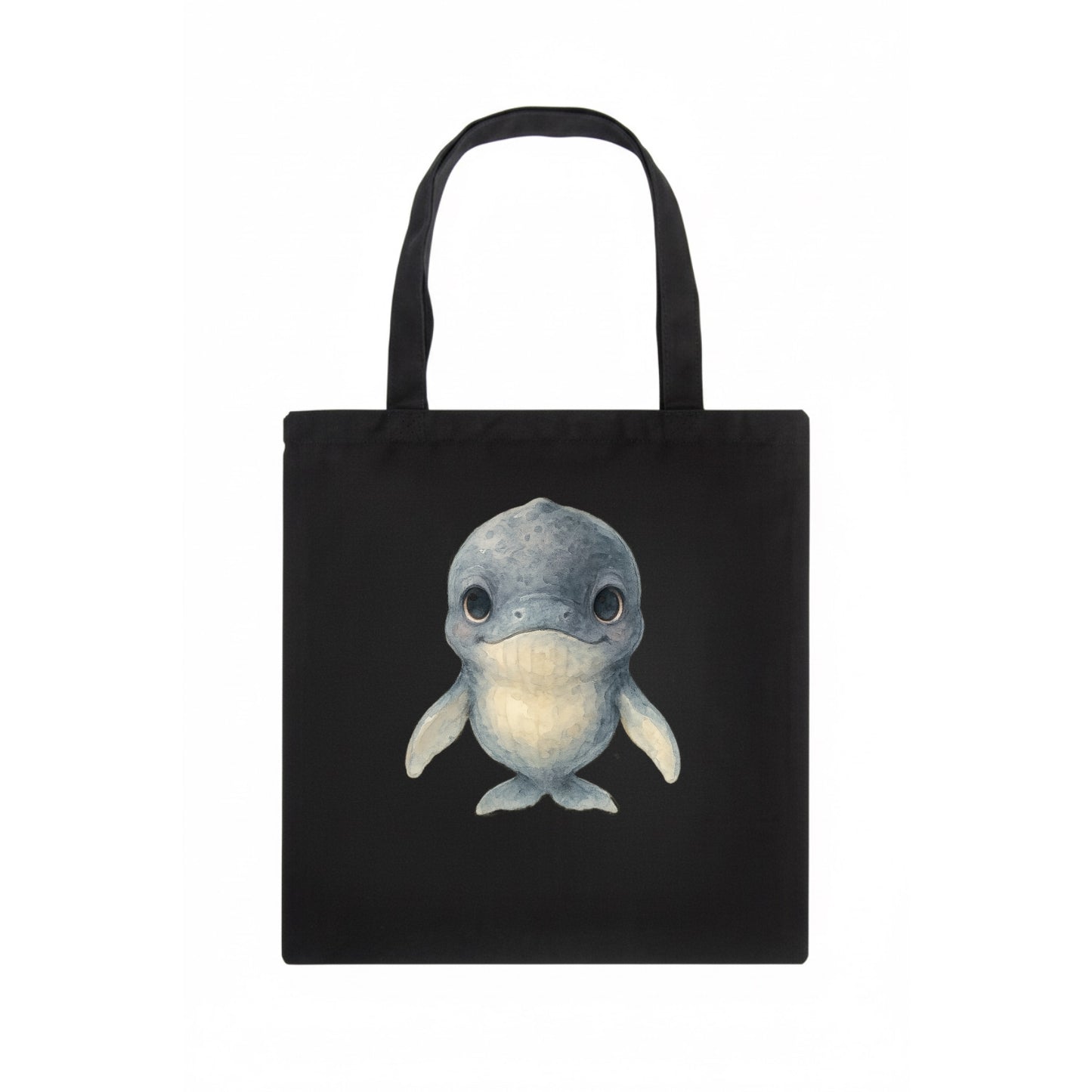 Baby Humpback Whale - dark gray with white flippers, large gentle eyes, front-facing, - Tote Bag - dark