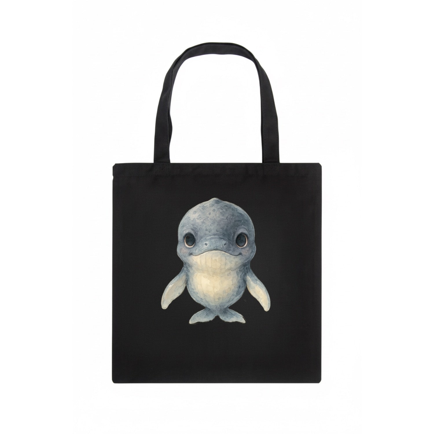 Baby Humpback Whale - dark gray with white flippers, large gentle eyes, front-facing, - Tote Bag - dark