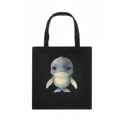 Baby Humpback Whale - dark gray with white flippers, large gentle eyes, front-facing, - Tote Bag - dark