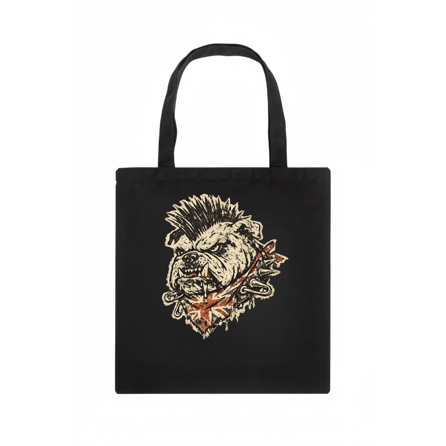 PUNK BULLDOG | British bulldog with mohawk | Safety pins through collar | Union Jack - Tote Bag - dark