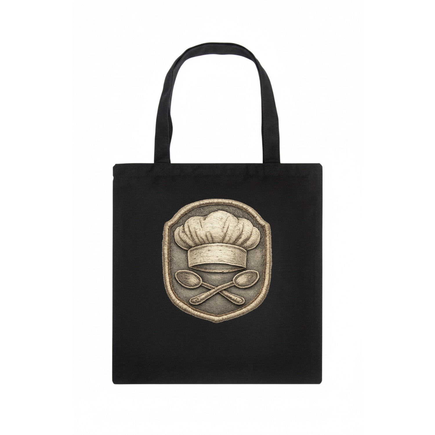 COOKING CHEF HAT - toque blanche with crossed spoons in white and silver , culinary hobby - Tote Bag - dark