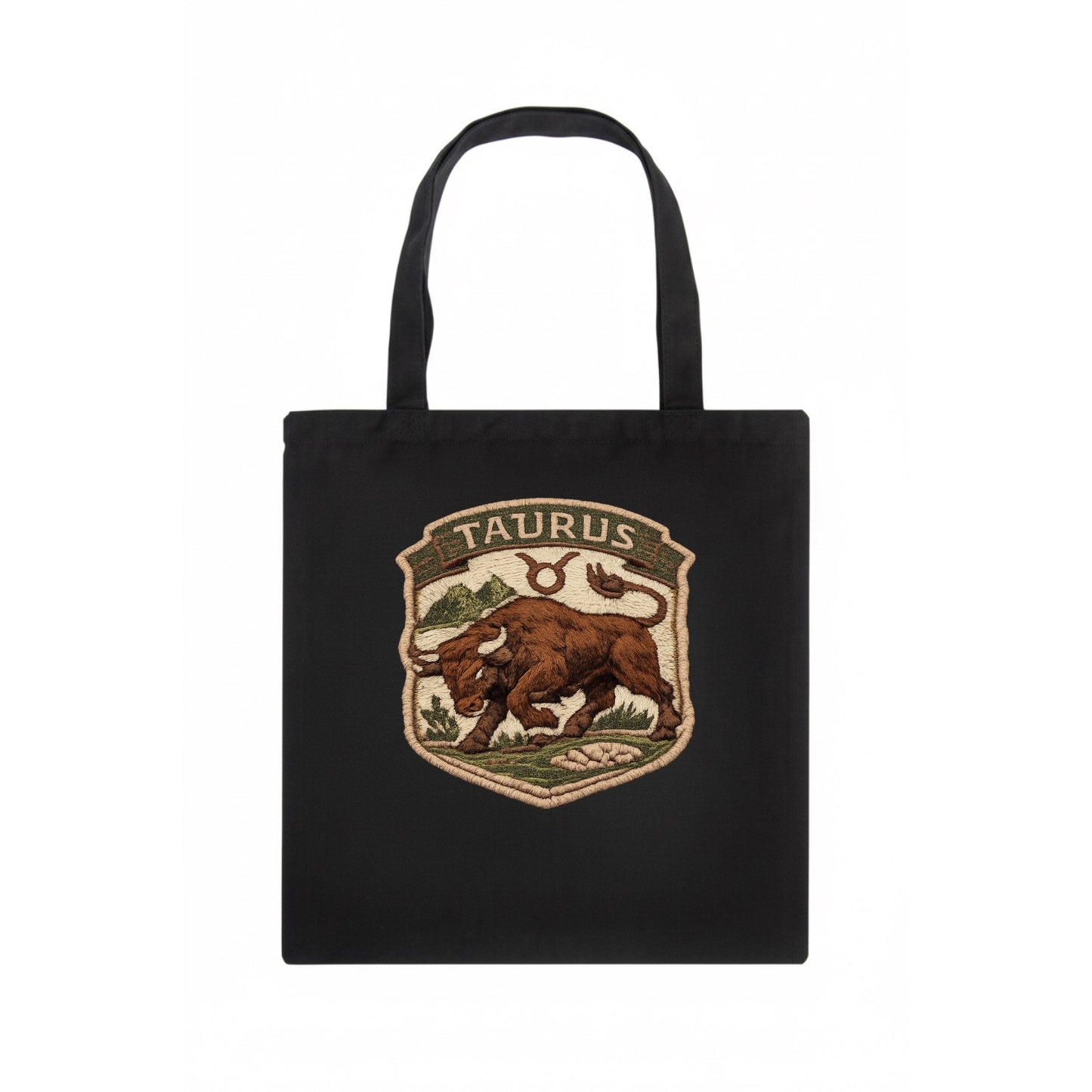 TAURUS BULL - strong bull in brown and green , earth sign - Tote Bag - dark