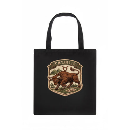 TAURUS BULL - strong bull in brown and green , earth sign - Tote Bag - dark