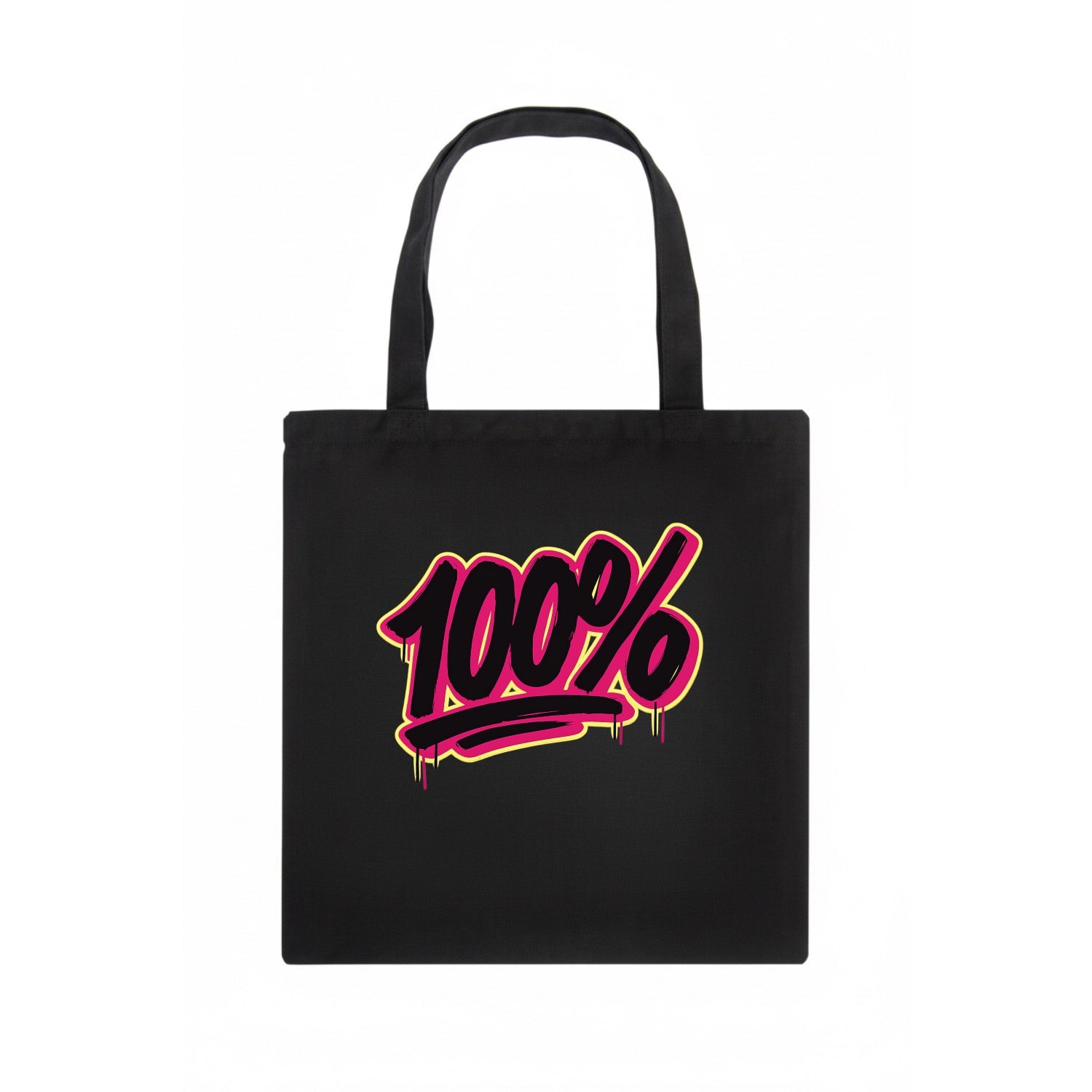 Bold typography design - "100%" - all in, fully committed - Tote Bag - dark