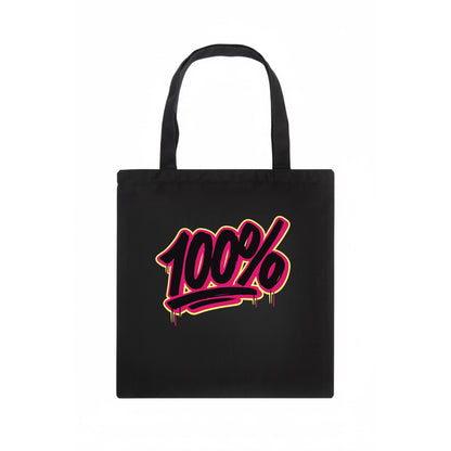 Bold typography design - "100%" - all in, fully committed - Tote Bag - dark