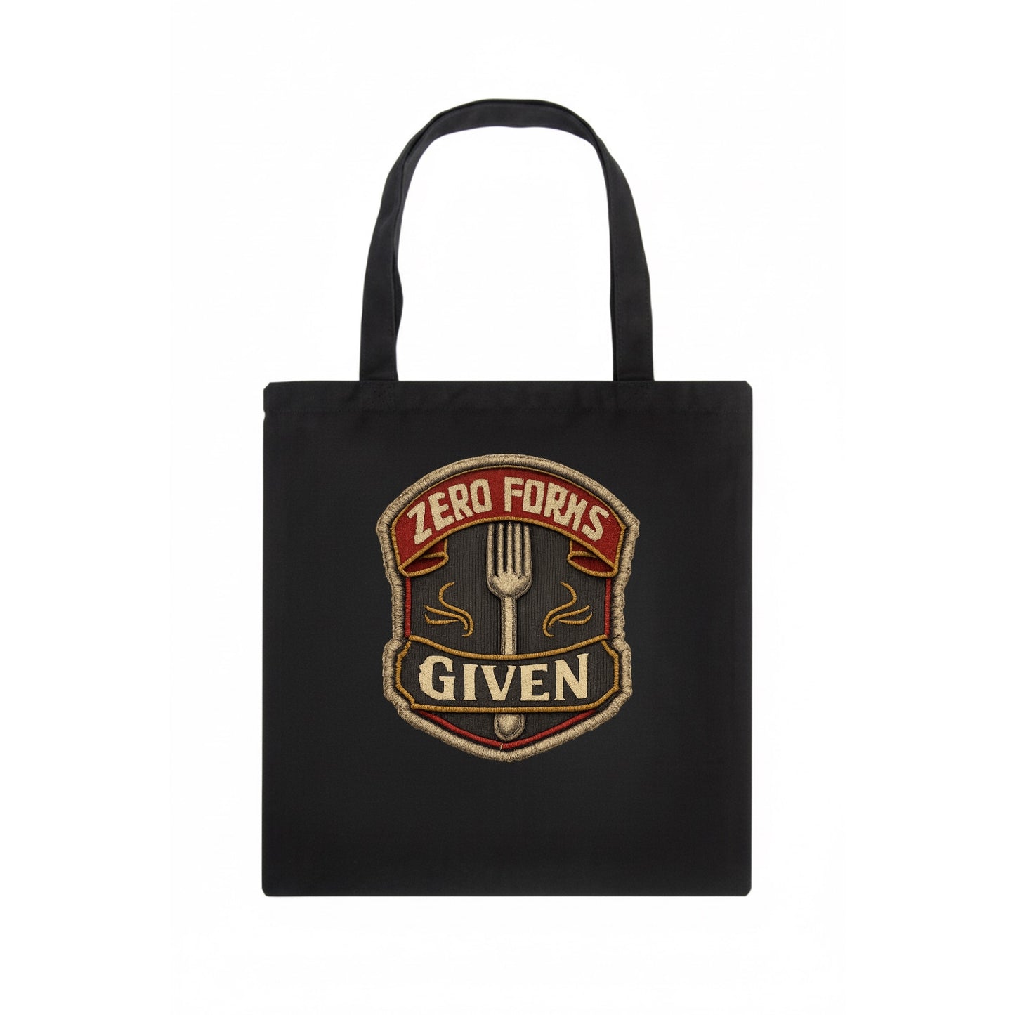 ZERO FORKS GIVEN - fork with text in silver , no cares attitude - Tote Bag - dark