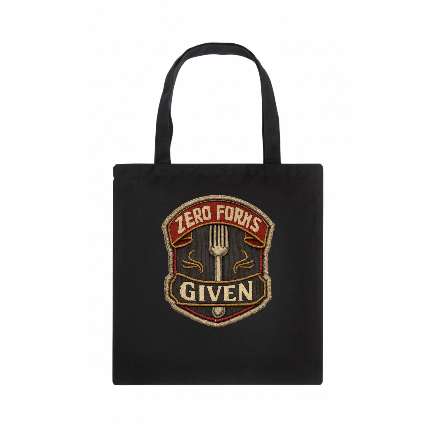 ZERO FORKS GIVEN - fork with text in silver , no cares attitude - Tote Bag - dark