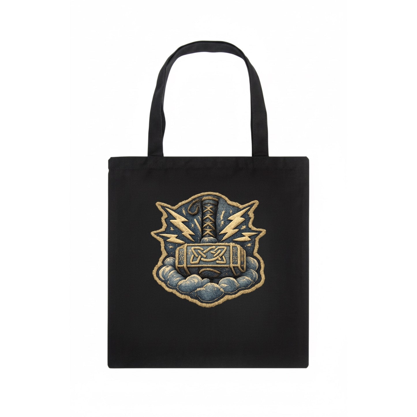 THOR HAMMER MJOLNIR - mighty hammer in silver and blue , thunder god - Tote Bag - dark