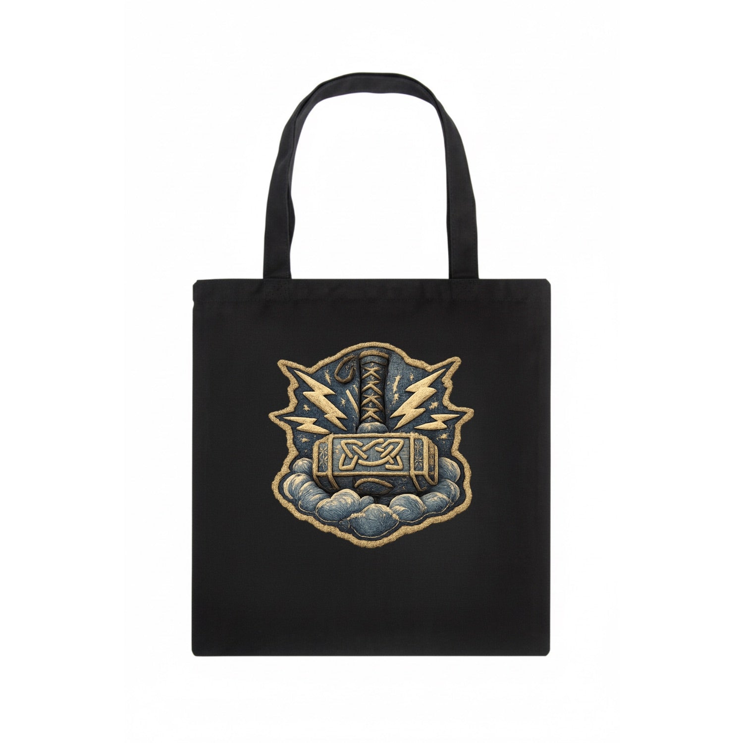 THOR HAMMER MJOLNIR - mighty hammer in silver and blue , thunder god - Tote Bag - dark