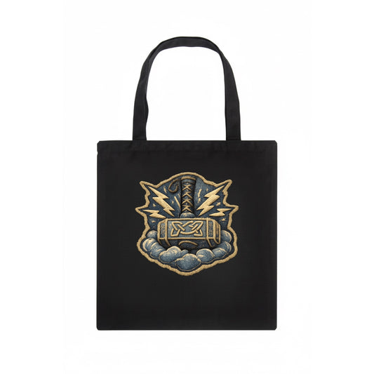 THOR HAMMER MJOLNIR - mighty hammer in silver and blue , thunder god - Tote Bag - dark
