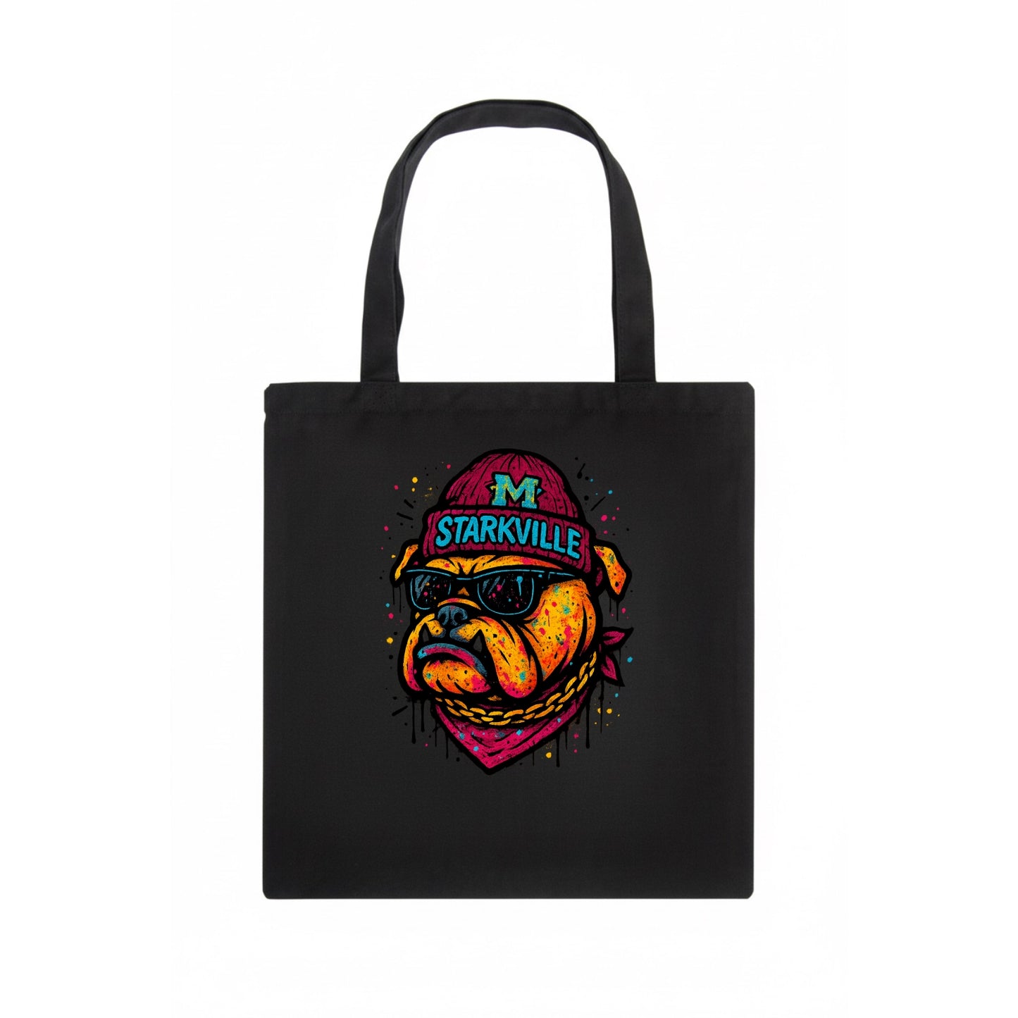 Starkville Bulldog wearing Mississippi State beanie with M patch - Tote Bag - dark