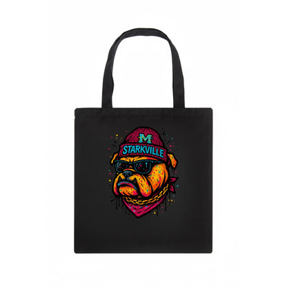 Starkville Bulldog wearing Mississippi State beanie with M patch - Tote Bag - dark