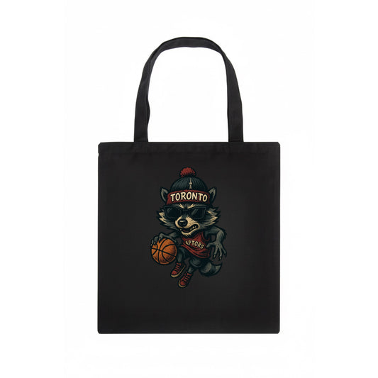 Toronto Raccoon wearing Raptors beanie with CN Tower patch and wayfarer sunglasses - Tote Bag - dark