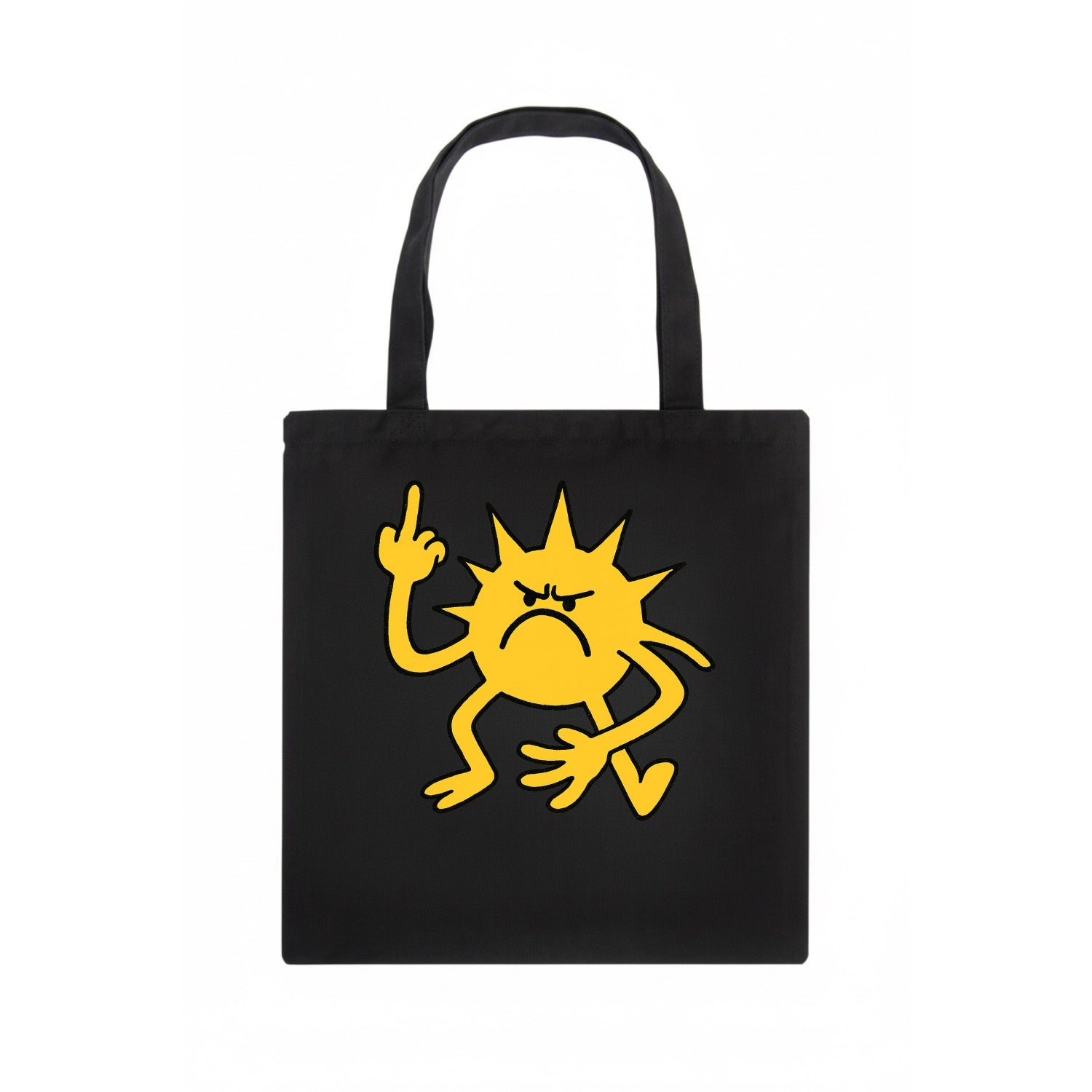 MORNINGS ARE PUNISHMENT | Grumpy sun with middle finger - Tote Bag - dark