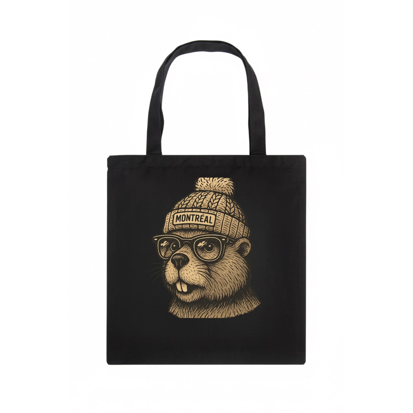 Montreal Beaver wearing Montreal beanie with pom pom and wayfarer sunglasses - Tote Bag - dark