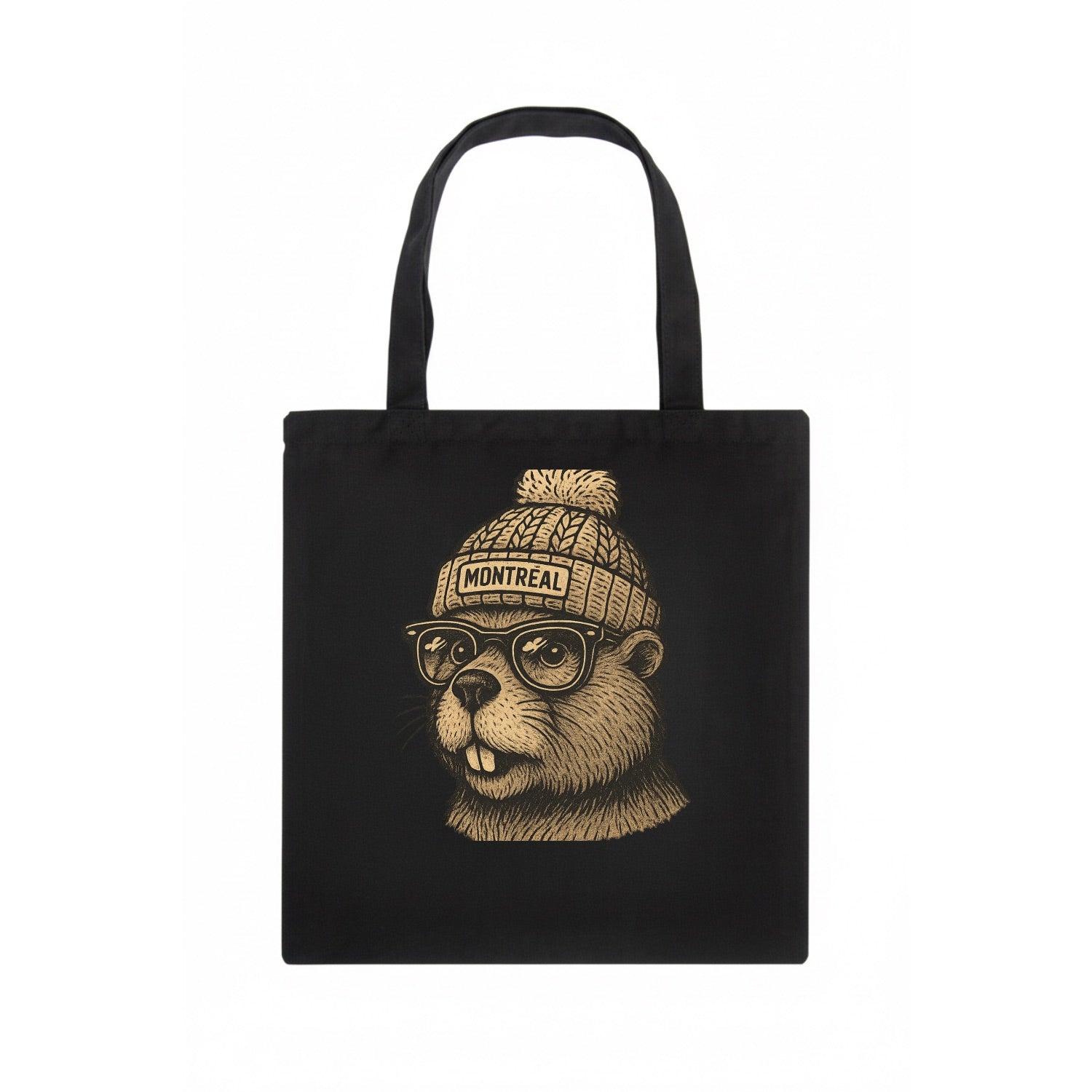 Montreal Beaver wearing Montreal beanie with pom pom and wayfarer sunglasses - Tote Bag - dark