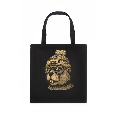 Montreal Beaver wearing Montreal beanie with pom pom and wayfarer sunglasses - Tote Bag