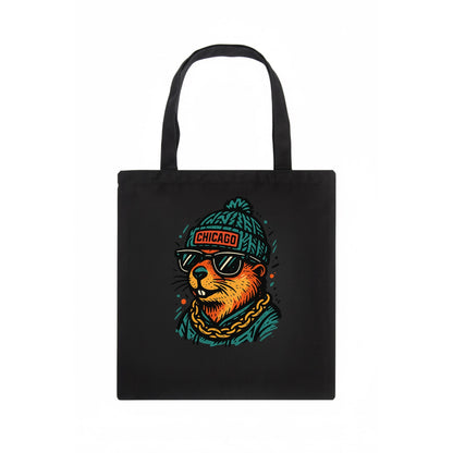 Illinois Prairie Dog wearing Chicago beanie with pom pom and wayfarer sunglasses - Tote Bag - dark