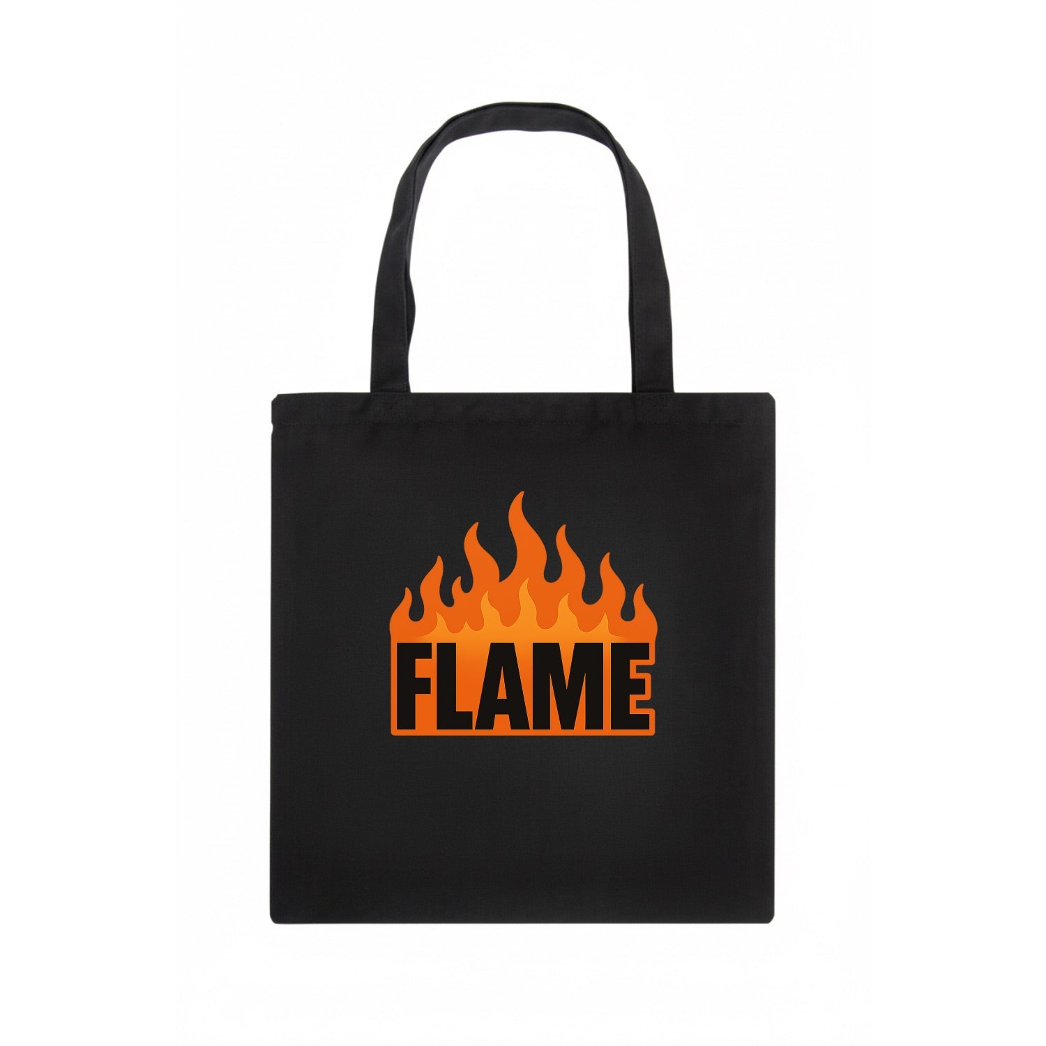 Bold typography design - "FLAME" - burning bright, passionate - Tote Bag - dark