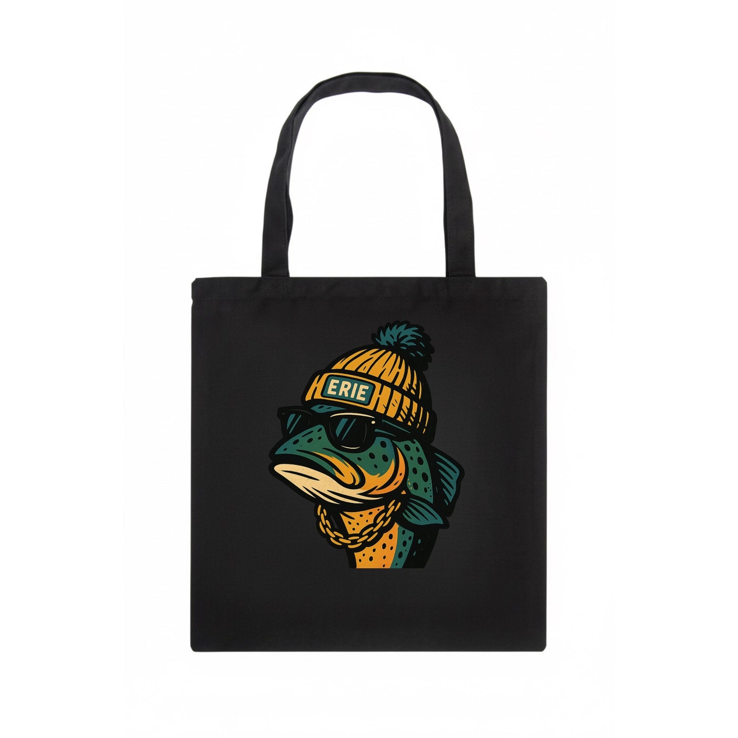 Erie Lake Trout wearing Erie beanie with pom pom and wayfarer sunglasses - Tote Bag - dark
