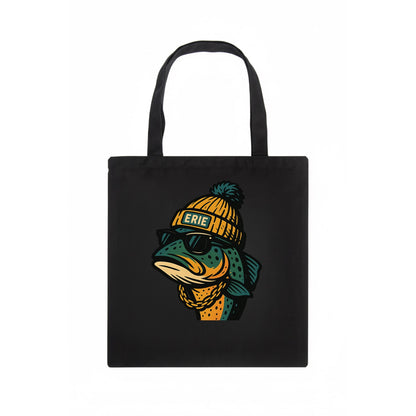 Erie Lake Trout wearing Erie beanie with pom pom and wayfarer sunglasses - Tote Bag - dark